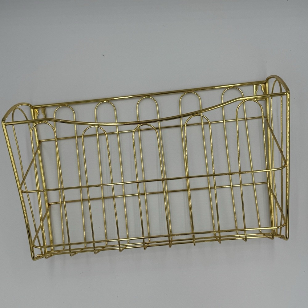 Gold Tone Wire Wall Mount Basket Organizing